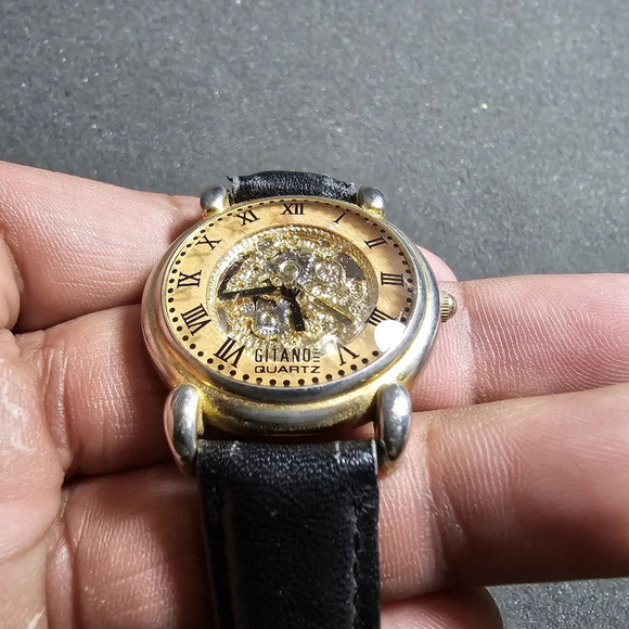 Gitano Quartz Ladies Fashion Watch Gold Tone Black Strap Working Roman Dial show - Picture 8 of 9